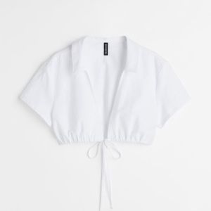 H&M white drawstring hem crop blouse